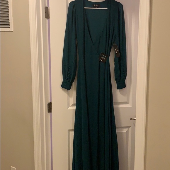 my whole heart emerald green long sleeve wrap dress